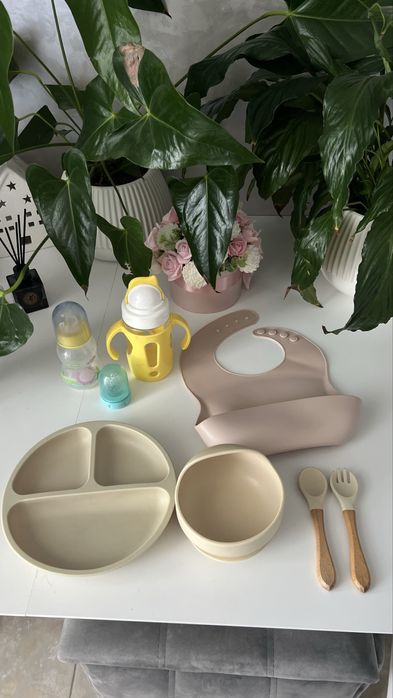 Набор силиконовой посуды детской посуд для малюка слюнявчик+подарки