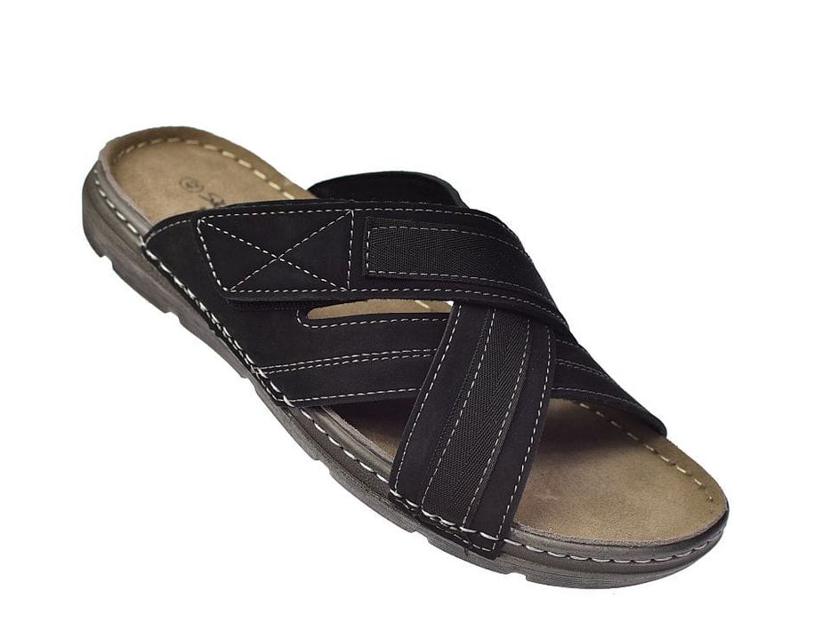 Klapki skórzane męskie sandały komfort KL-4-1293 BK roz. 44