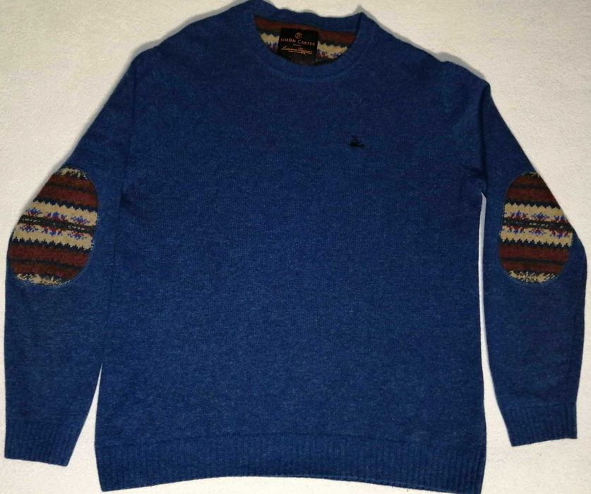 SIMON CARTER London Sweter Męski M Oryginalny Wełna Jagnięca