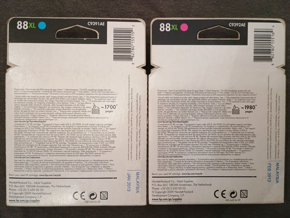 Zestaw 2 nowych oryginalnych tuszy HP 88XL błękitny purpurowy