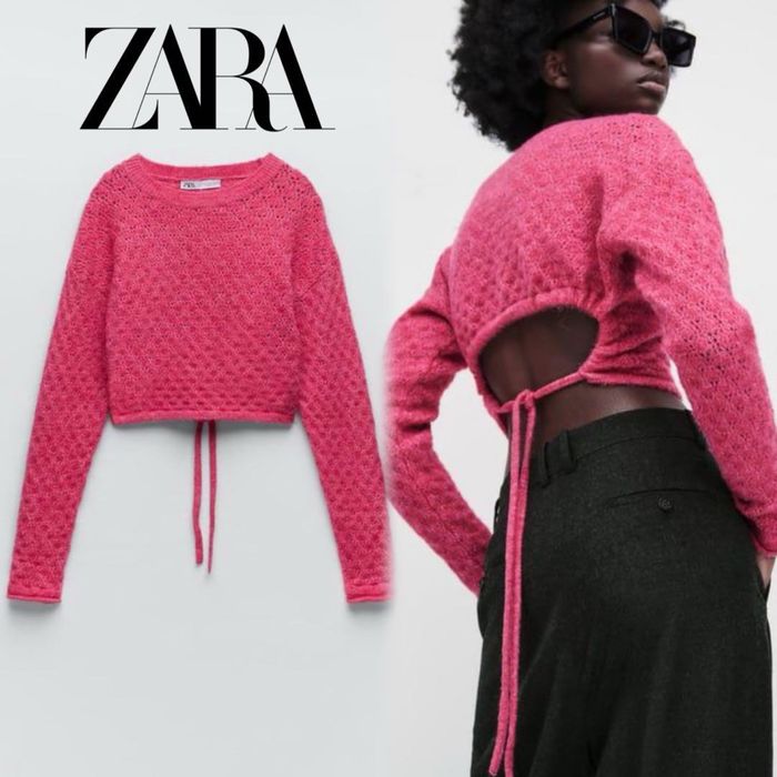 ZARA ażurowy sweterek z domieszką wełny Cropped