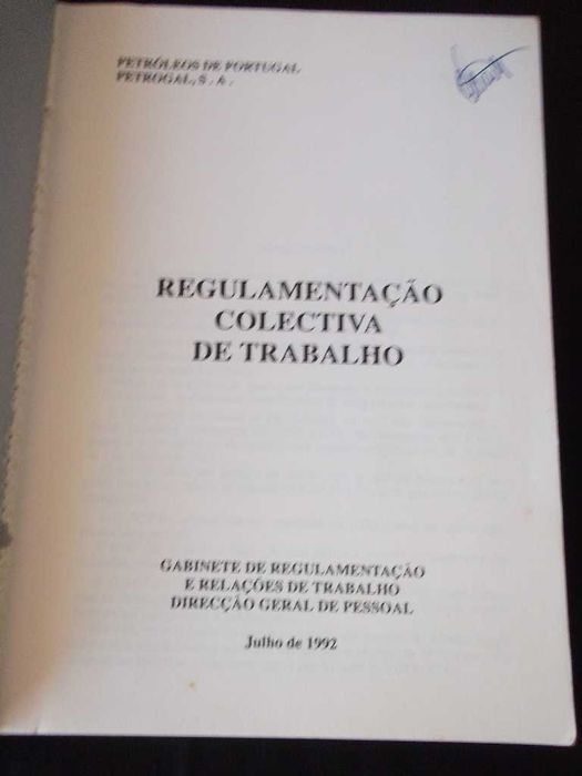 Livro Regulamentação colectiva de trabalho Petrogal 1992