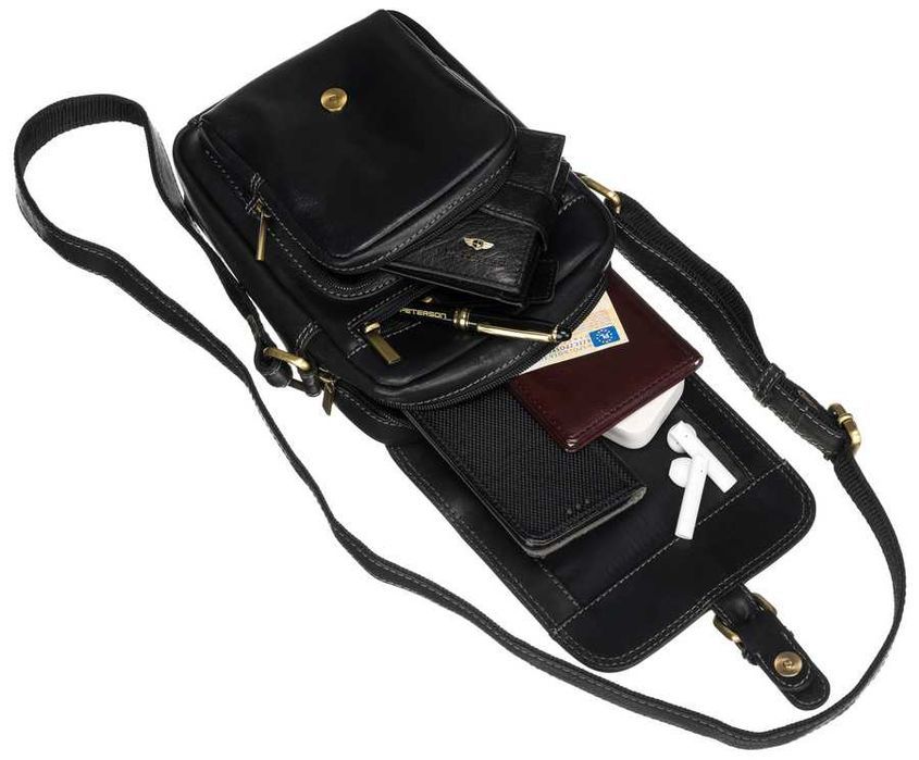 Listonoszka Męska PETERSON Torba SKÓRZANA na Ramię VINTAGE Skóra Czerń