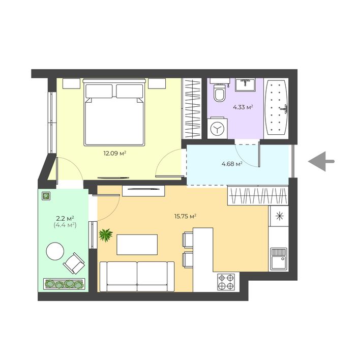 Продаж 1-кімнатної квартири в новобудові
