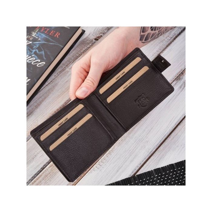 Portfel męski mały skórzany brązowy RFID Brodrene G-109MN/BR