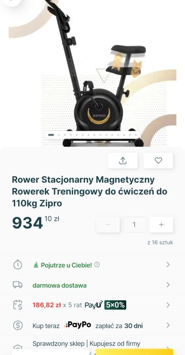 Rower stacjonarny zipro czarno zloty lcd
