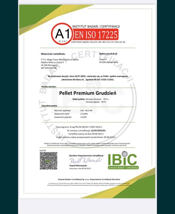 Pellet Grudzień PREMIUM Ekogroszek 18,5  Mj BEBELNO barlinek wegiel