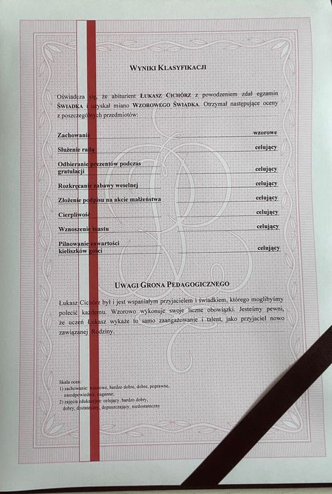 Podziękowania dla świadków podczas ślubu - 1 szt.