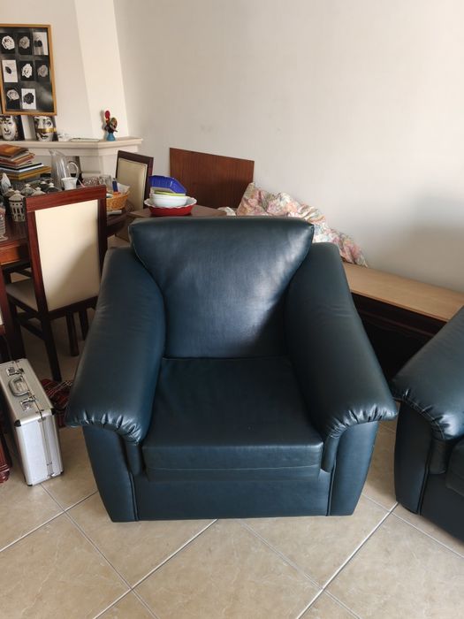 Sofas Pele azul (3) (com defeitos)