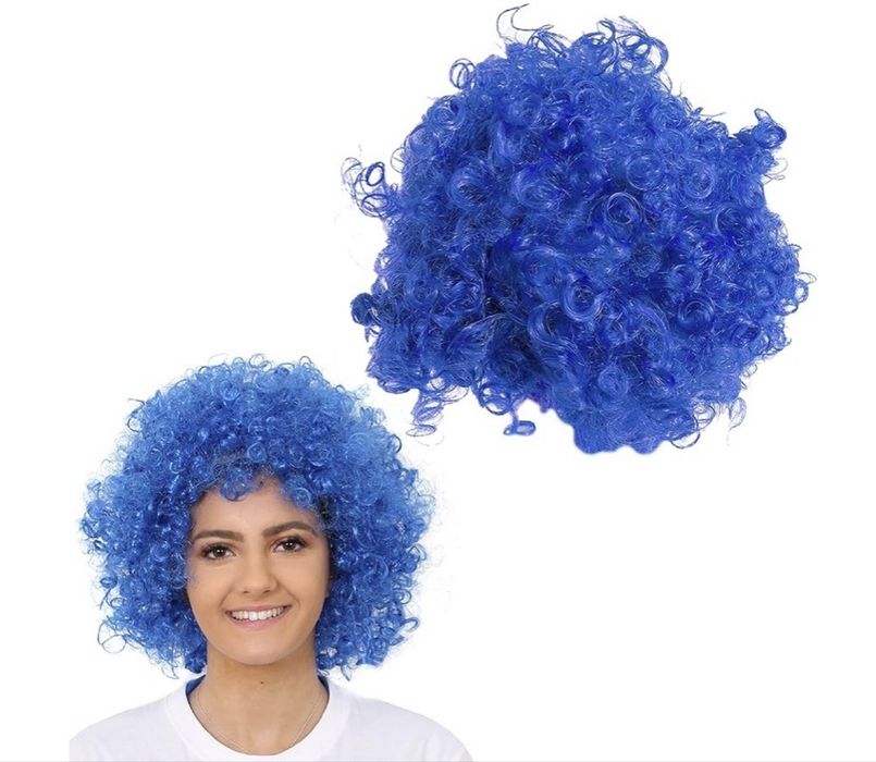 Peruka afro niebieska dodatek do kostiumu klauna halloween przebranie
