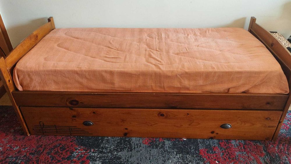Cama de Solteiro com Gaveta com dois colchões incluídos