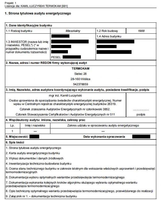Audyt energetyczny Czyste Powietrze/Świadectwo energetyczne/Termowizja