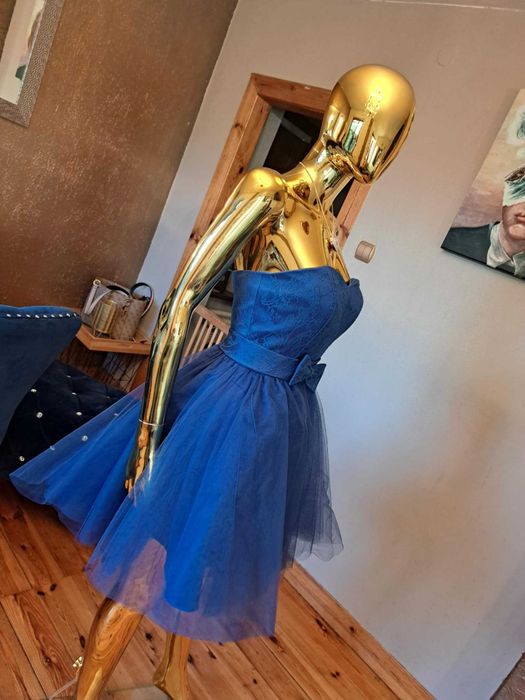 Sukienka gorsetowa PIN-UP granatowa, R34. Polski producent.