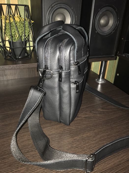 Кожаная мужская барсетка сумка. Сумочка из натуральной телячьей кожи.