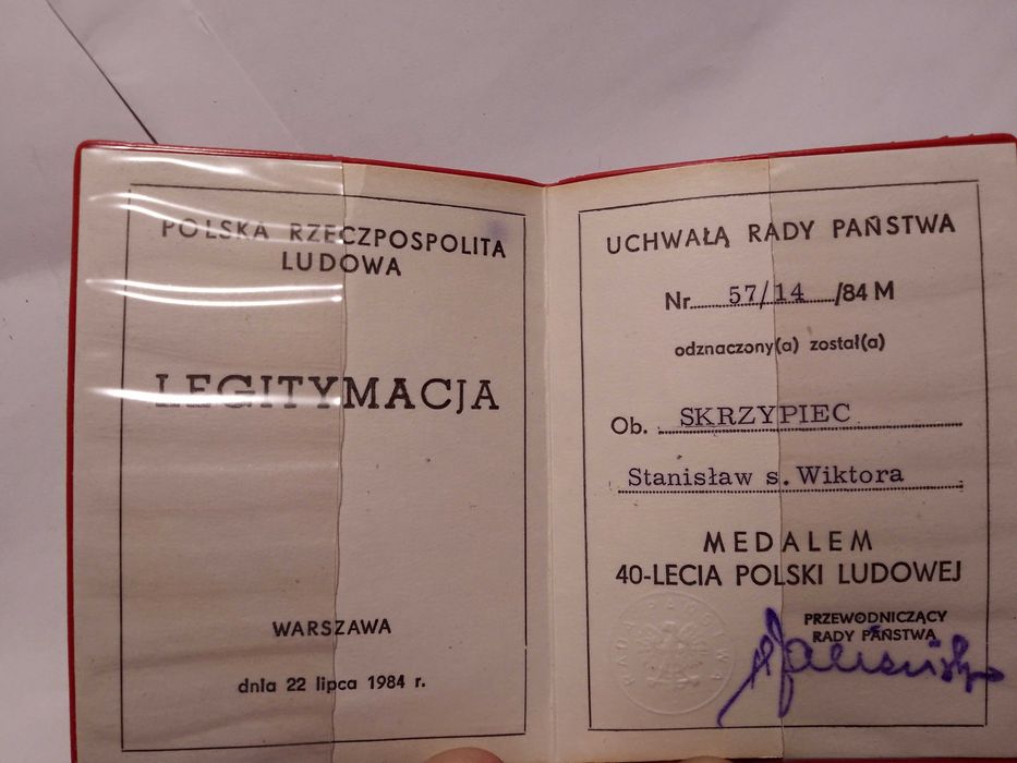 stara legitymacja prl 40 lecia medal polski ludowej