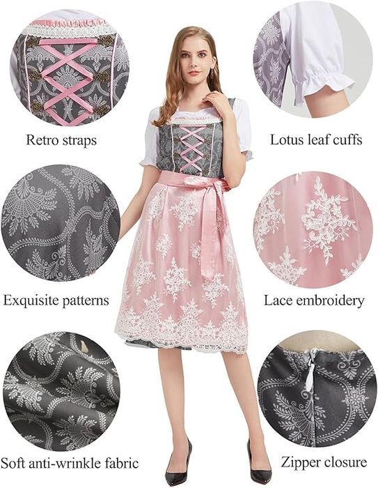Strój Bawarski Dirndl Oktoberfest z dodatkami, rozmiar M