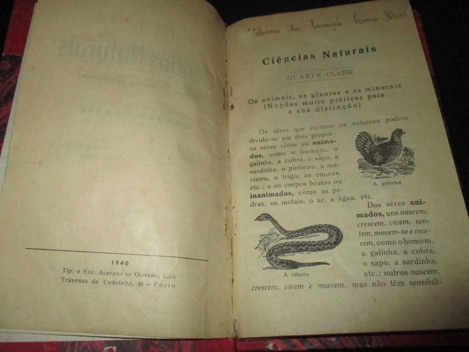 Livro Ciências Naturais 4ª classe Série Escolar Figueirinhas 1940