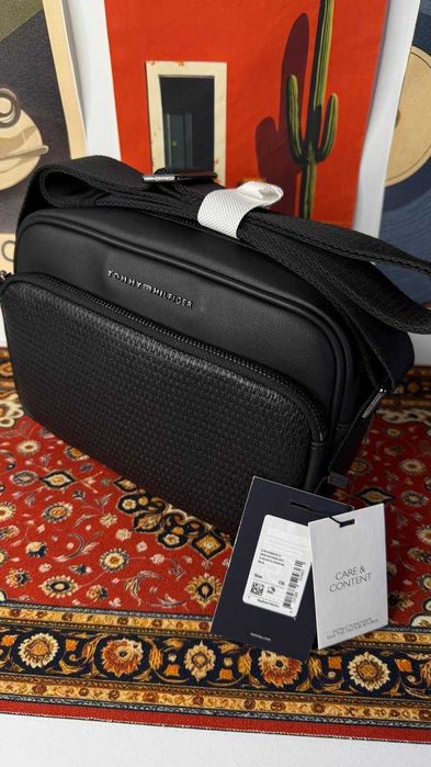 100% ОРИГІНАЛ  Tommy Hilfiger crossbody woven panel double new collection новий дизайн сумка чорна чоловіча через плече два відділення