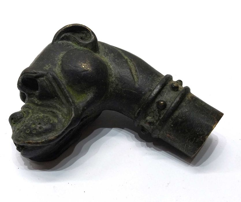 Rara maçaneta / cabo de bengala antigo cabeça de cão Bulldog