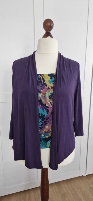 Bliźniak - kardigan filetowy zszyty z kolorową bluzką, R 42 (UK14)