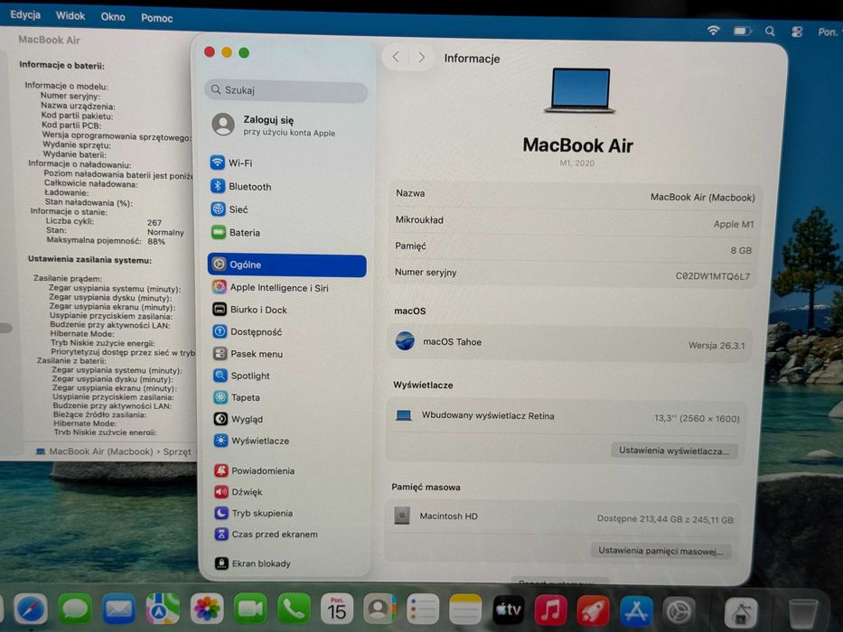 Apple MacBook Air 13 2020 - M1 8GB / 256GB - 88% Kondycji baterii - Gwarancja - Stan BDB