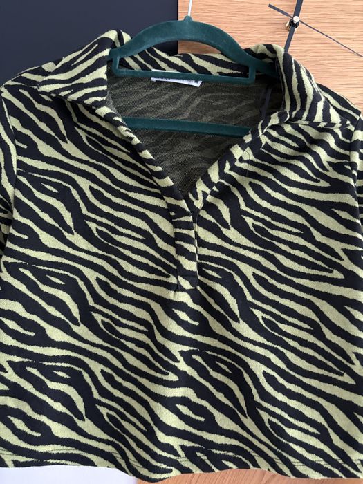 Top zara S zwierzęcy print zielono czarny