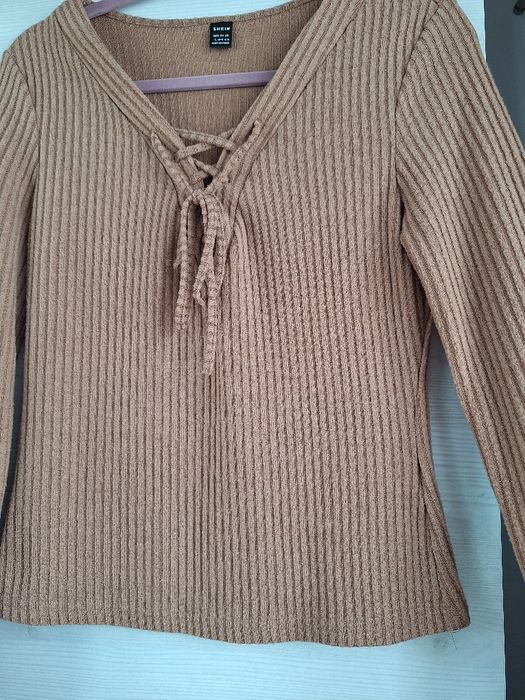 Bluzka z długim rękawem sweter cienki M 38 brązowy Shein