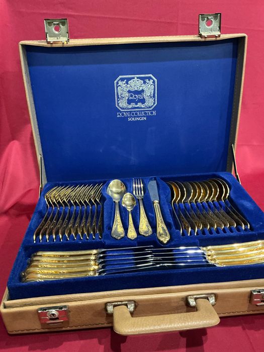 Talher solingen banho de ouro 22 /serviço para 6 pessoas estojo mala