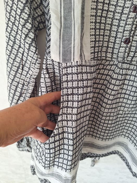 Bluzka z baskinką 40 L biało szara wzór kieszenie boczne  wiązanie