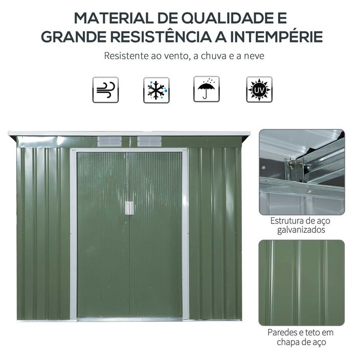 Abrigo de Jardim 213x130x173 cm em Aço Galvanizado