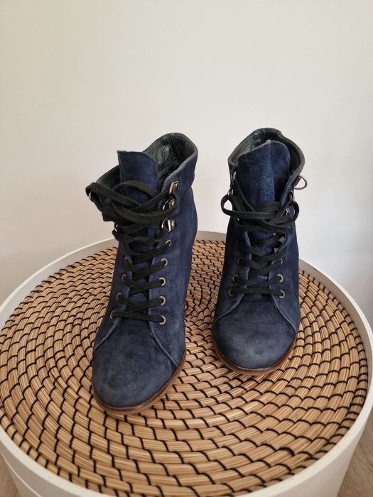 Botki/Buty skórzane na koturnie rozmiar 38
