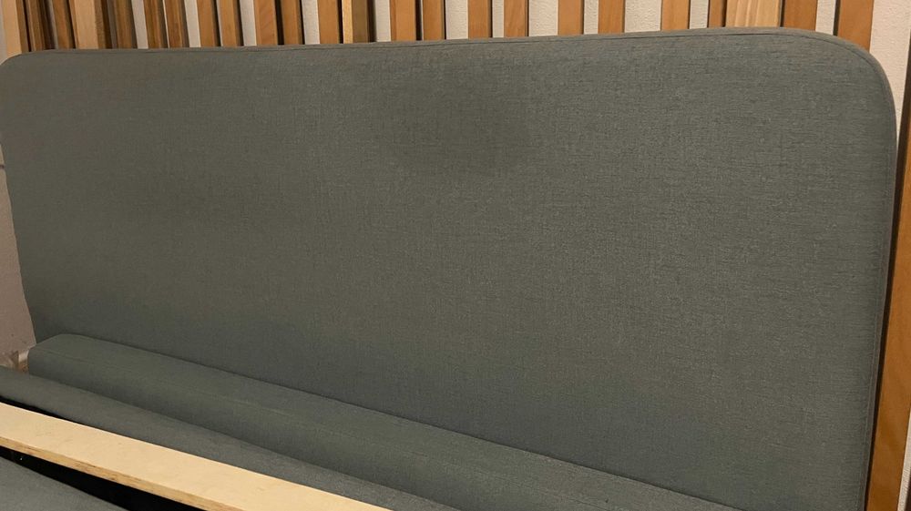 Cool Bluish-Grey Fabric Upholstered Swiss-made bed frame