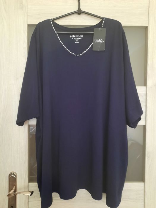 Ulla Popken Selection śliczna tunika,bawełna Prima, granat 58-60 Nowa
