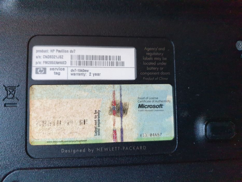 HP Pavilion dv7-1040e nie sprawny