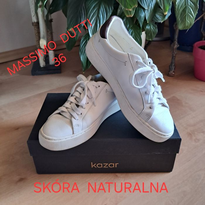 Białe sneakersy z miękkiej skórki naturalnej Massimo Dutti 36