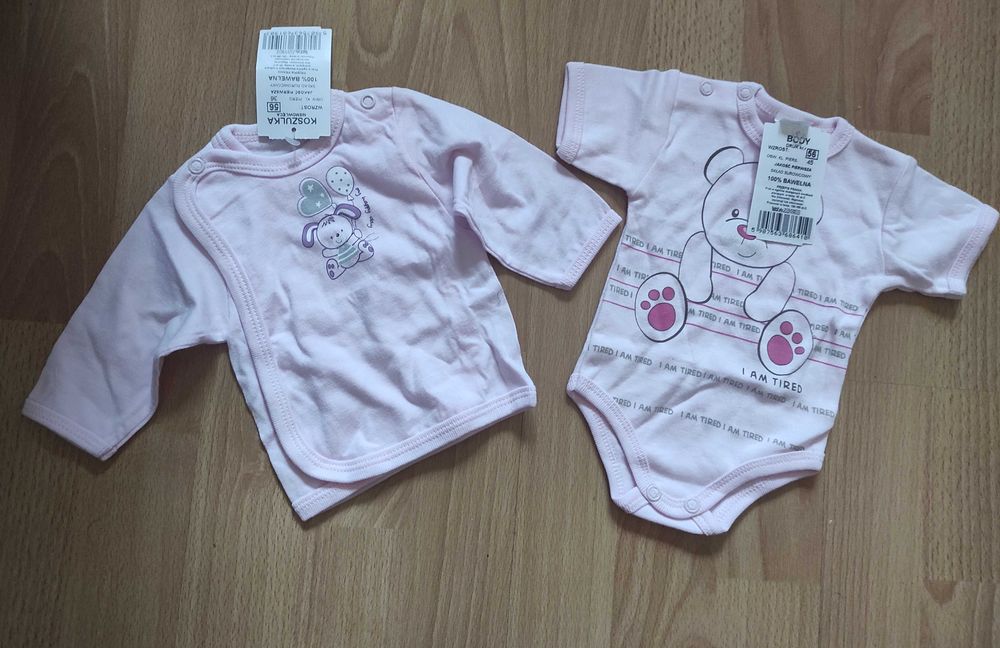 Zestaw dziewczynka noworodek rozmiar 56 bawełna kaftanik koszulka body