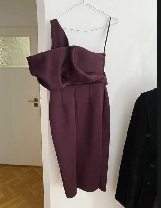 Burgundowa sukienka Scuba midi asymetryczna dopasowana rozmiar M asos