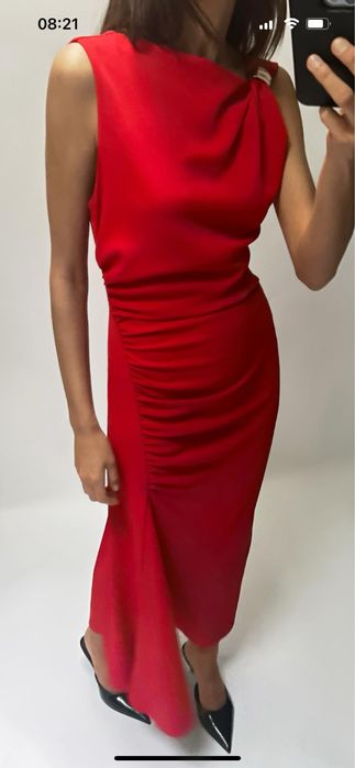 Zara sukienka midi wesele ze złota aplikacją