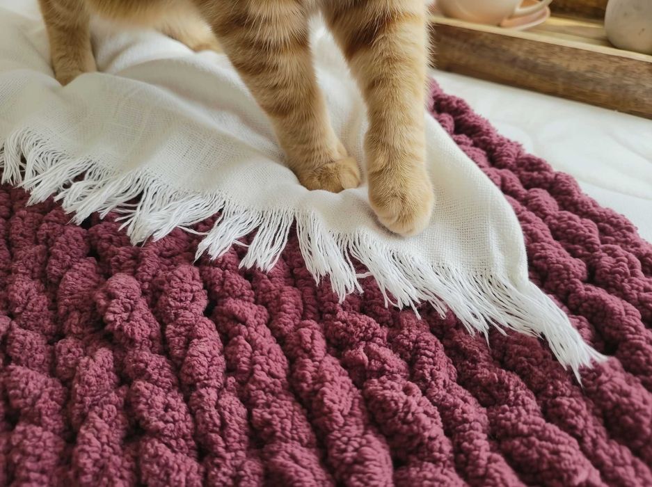 Плед ручної в'язки (190х200х2см, 7кг). Велика палітра і розмірна сітка