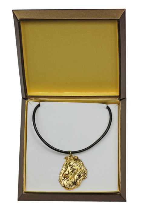 Owczarek szkocki długowłosy Collie rough naszyjnik pozłocony w pudełku