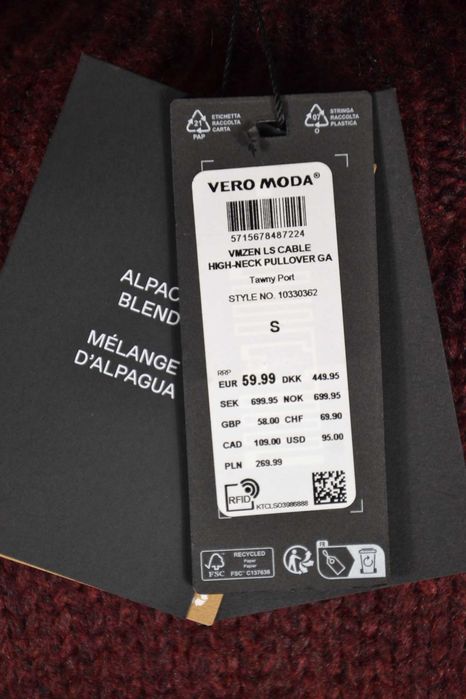 VERO MODA VMZEN Nowy Sweter Damski S Oversize Oryginalny Wełna Alpaka