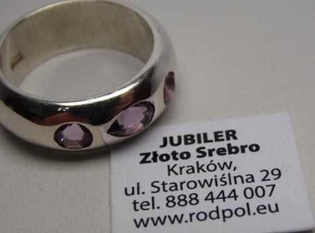 Srebrna obrączka naturalne ametysty R.14