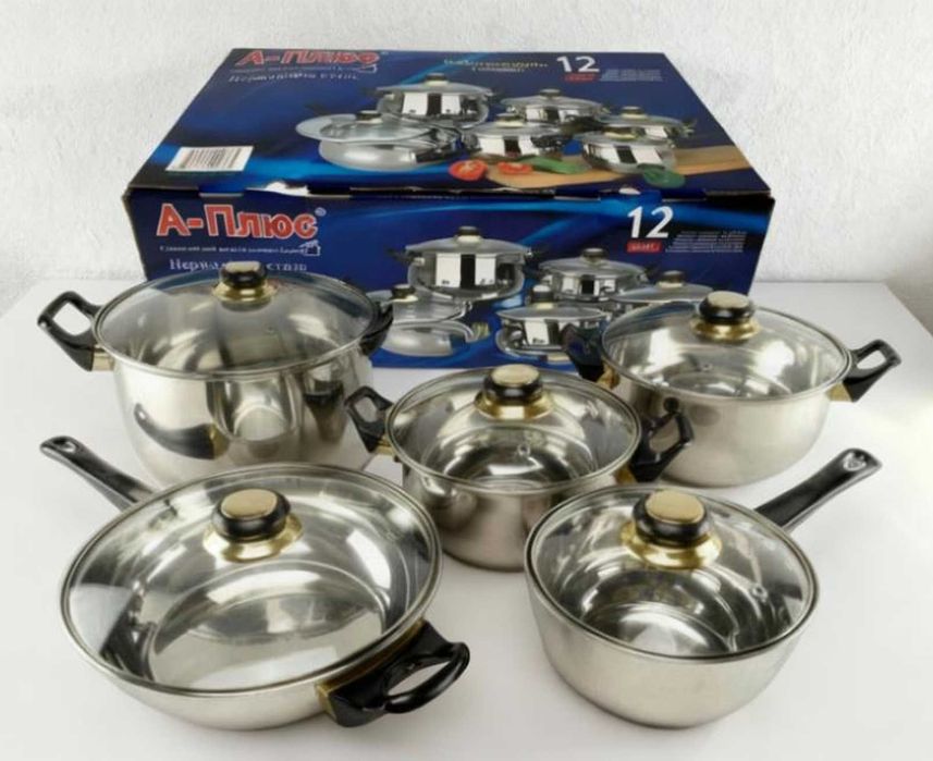 Набор кастрюль, набір каструль з нержавіючої сталі, 12 предметов 6 в 1