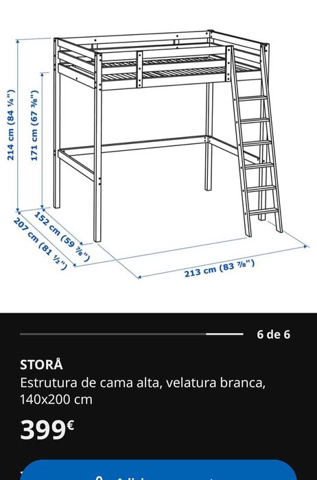 Beliche / Cama Alta - IKEA STORÅ + colchão