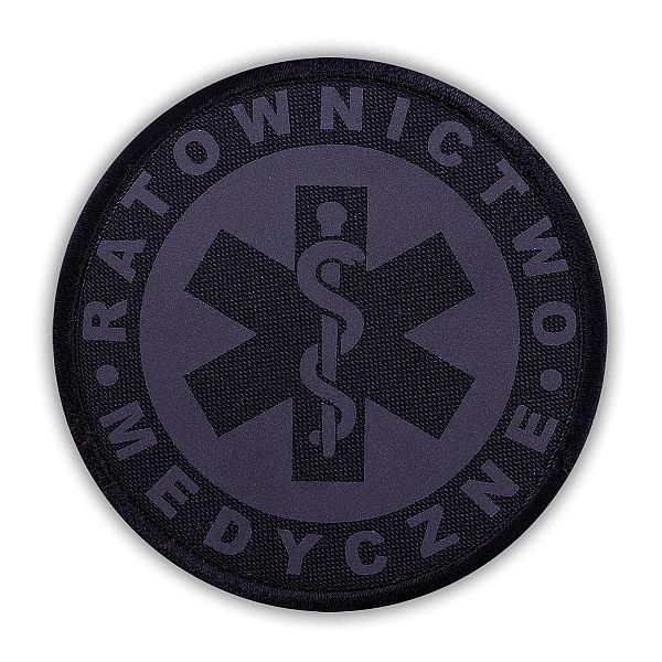 Emblemat CZARNY odblaskowy RATOWNICTWO MEDYCZNE na rzepie 8,5 cm