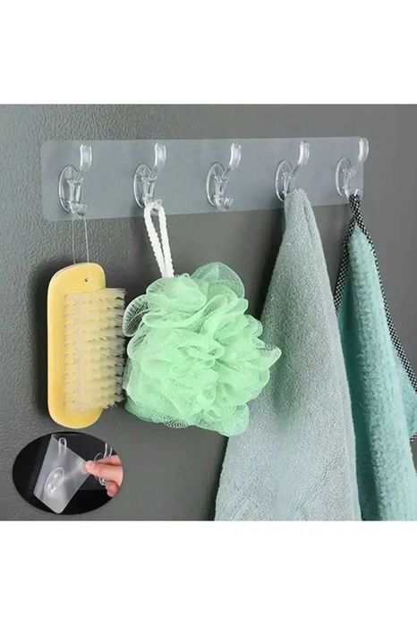 Вешалка прозрачная на 6 крючков  для кухни, ванной самоклеющаяся 35 см