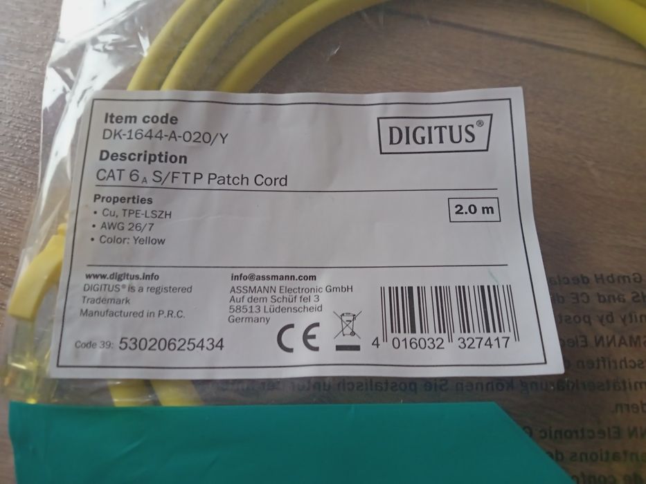 3x Patchcord 2m kat. 6A S/FTP 100% CU LSZH RJ45 Ethernet Digitus