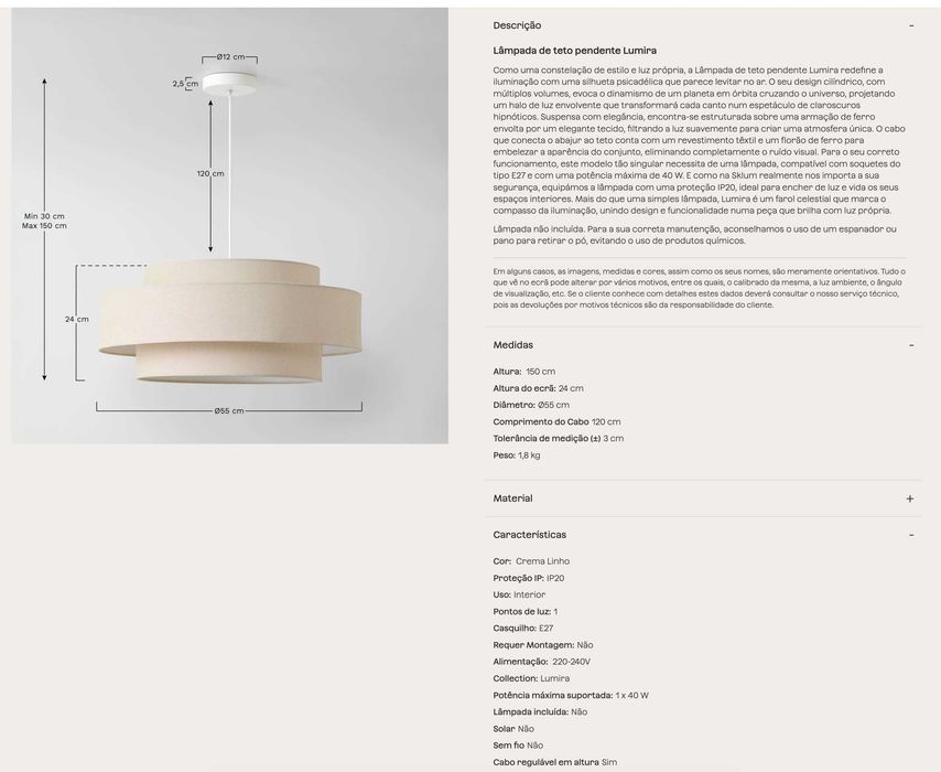 Candeeiro de teto pendente "Lumira" (SKLUM)