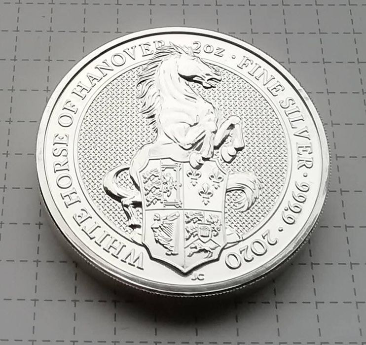 Велика Британія 5 фунтів 2020р. Білий кінь Ганновера. 2 унції. СРІБЛО.
