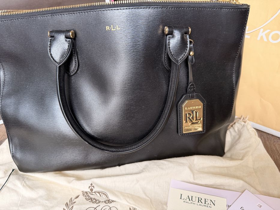 Ralph Lauren RLL torba torebka douple zipper satchel black skóra